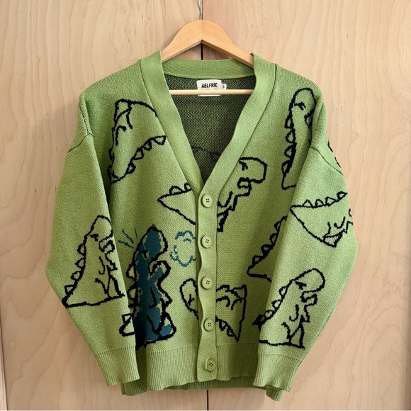 Aelfric Eden Sweaters - Aelfric Eden Dinosaur Cardigan Sweater Size Small Green